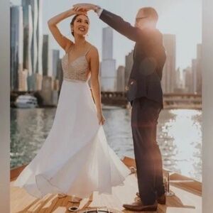 LULU's Stunning Rhinestone Sexy Romantic Sexy Flowy Elegant Wedding Gown